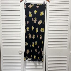 Free People Kendall Black Y2K Maxi Skirt with Yellow and Pink Floral Size XS